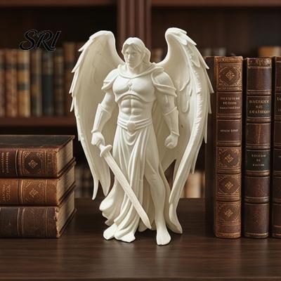 3D-печатная фигурка ангела Крылатая мужская статуя Белое устойчивое основание Настольная скульптура Воин для дома Офиса Стола Полки Декор Подарок Украшение Миниатюра