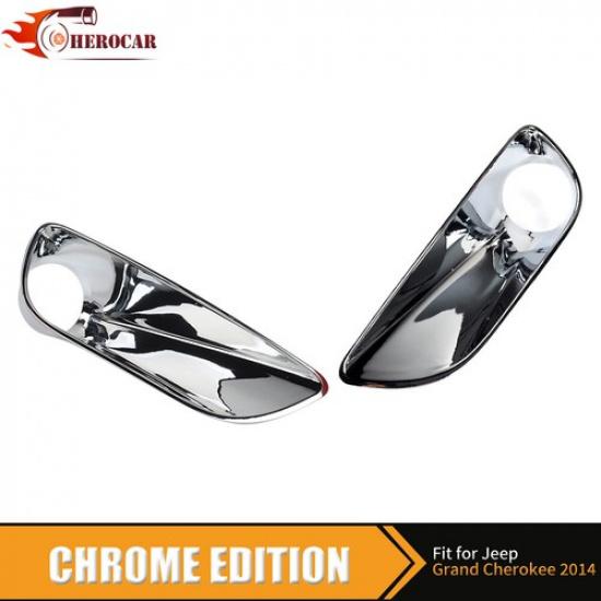 Pair Chrome Front Fog Lamp Cover Trim Bezel Frame For Jeep Grand Cherokee 2014+