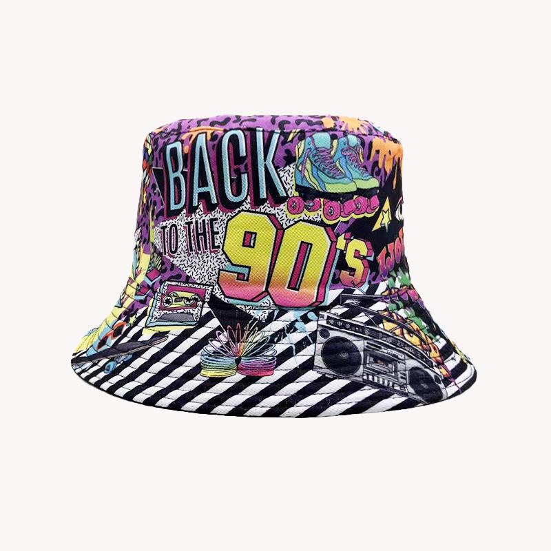 Hot-selling era digital printing bucket hat European and American nostalgic double-sided sunshade basin hat spot
