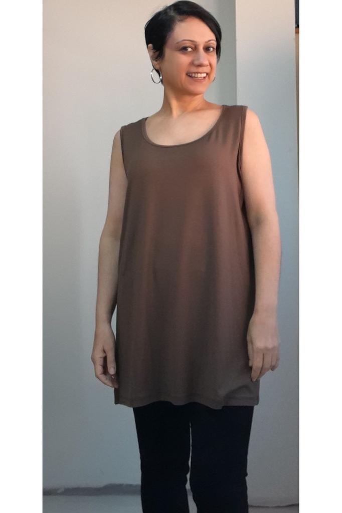Women's Style Big Size T-Shirt Light Brown Thick Strap Combed Cotton Viscose T-Shirt