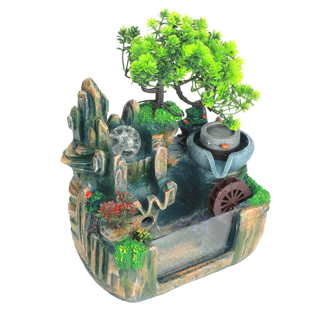 Tabletop Fountain Small Rockery Waterwheel Desktop Fish Container Indoor Fengshui Decor