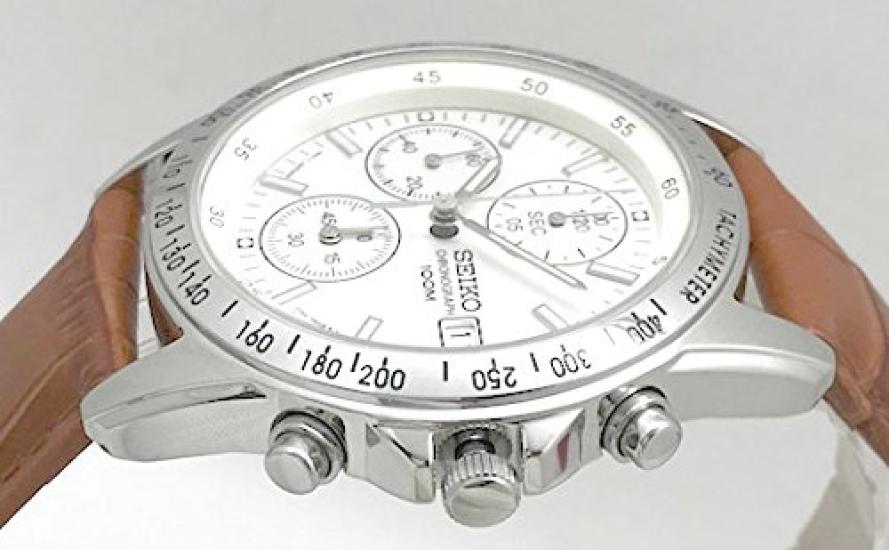 SEIKO Chronograph Watch with Genuine Leather Officially Distributed In Japan by Light Strap, Seiko, White, Brown, Camel, SND363P1-LBR [Used]