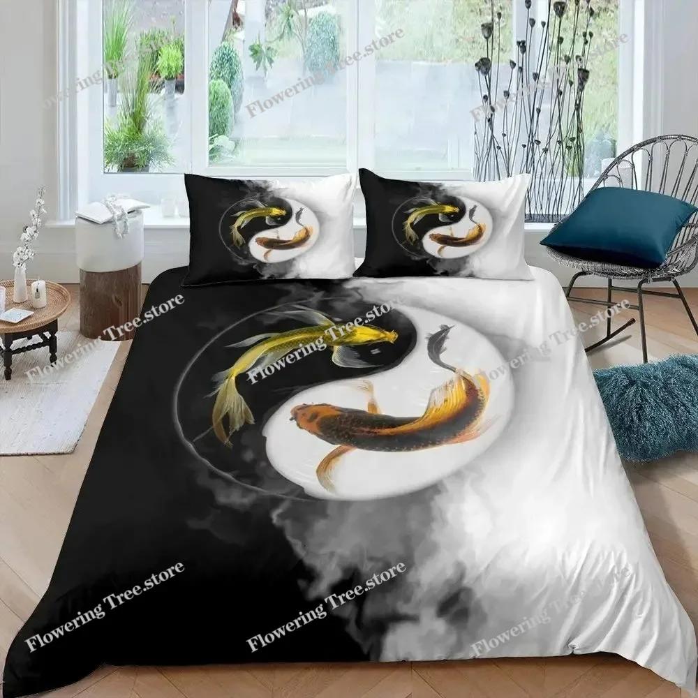Пододеяльник Yin Yang King Queen Boho Trippy Psychedelic Art Постельное белье Gossip Spark Комплект постельного белья из микрофибры Мягкий пододеяльник
