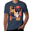 Vintage Graphic Art Cute Cat Kittens Pattern Tshirt Work Basic Short Sleeve Top