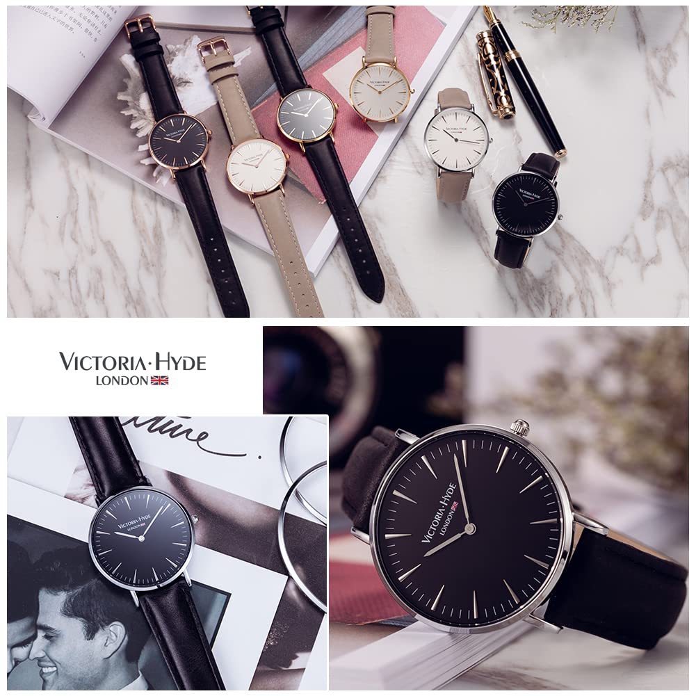 Часы VICTORIA HYDE Простые большие кварцевые часы с мягким ремешком и съемным водонепроницаемым ремешком унисекс популярный подарок для мужчин и женщин (Черный + серебристый)