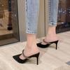 Sexy Stiletto Slingback Pumps Slippers Women Summer Mules Slides Fashion Rhinestones Flock Black High Heels Sandals Shoes