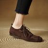 Fashion 2025 Spring New Women Lace-up Low Heel Square Toe Basic Casual Working Comfortable Soft Sheep Suede Leather Shoes Woman Concise