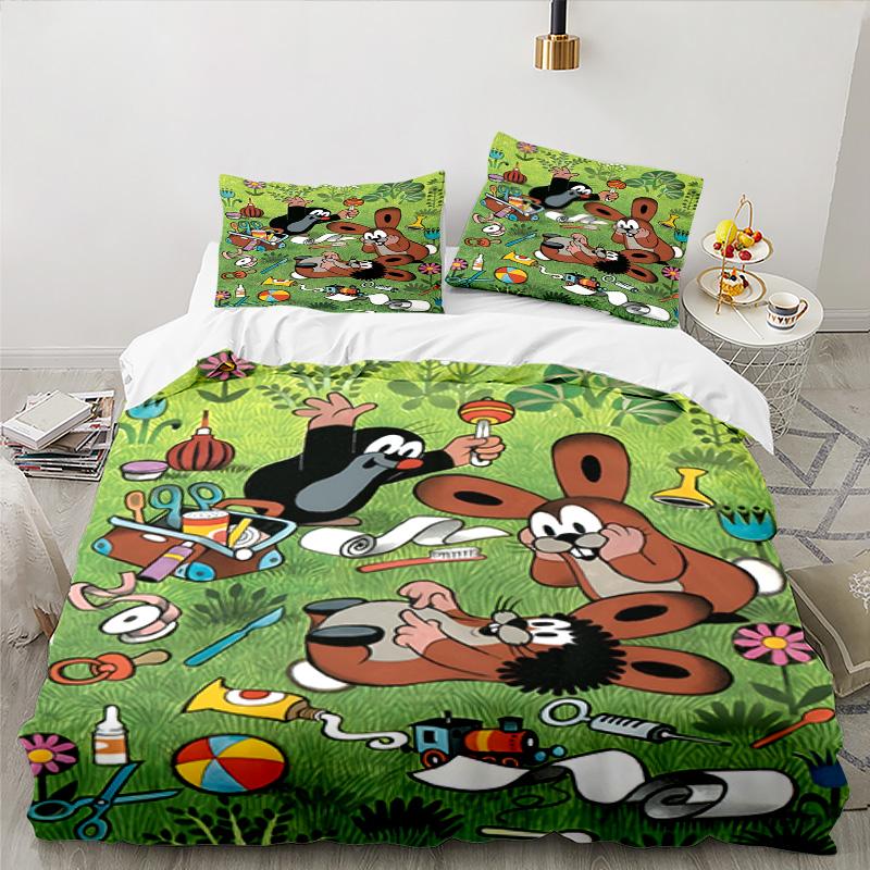 3PCS Little Mole Bedding Set Printed Duvet Cover Closure Includes 1 Duvet Cover & 2 Pillowcases for All Seasons Bedroom Decor