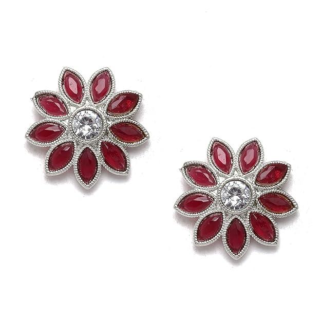 Набор украшений из оксидированного посеребренного цветка и листа с американскими бриллиантами и шипованными серьгами для девочек и женщин