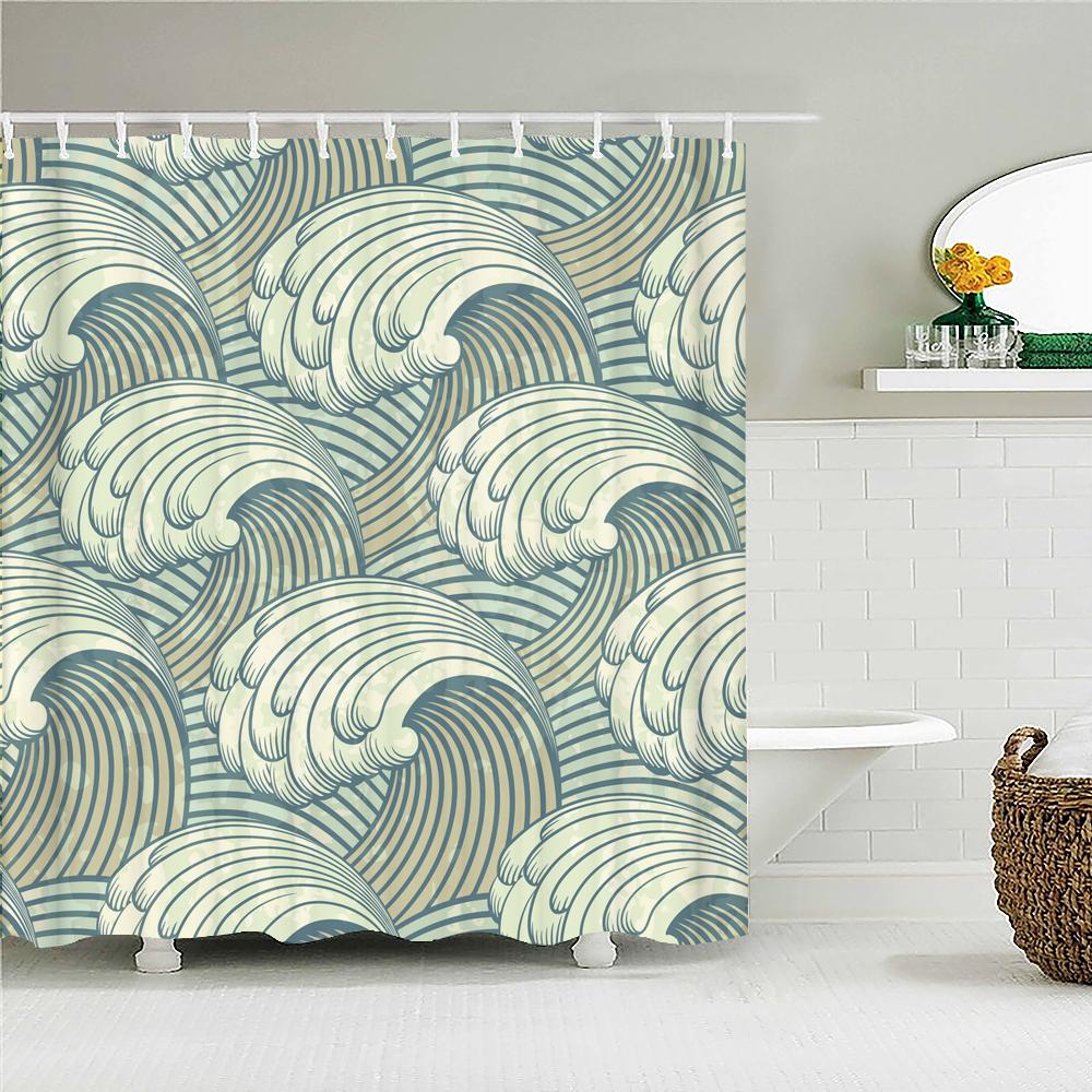 Водонепроницаемая полиэстеровая ткань занавеска для душа в японском стиле волны самурайский пейзаж 3D печать ванная комната декор занавески для душа