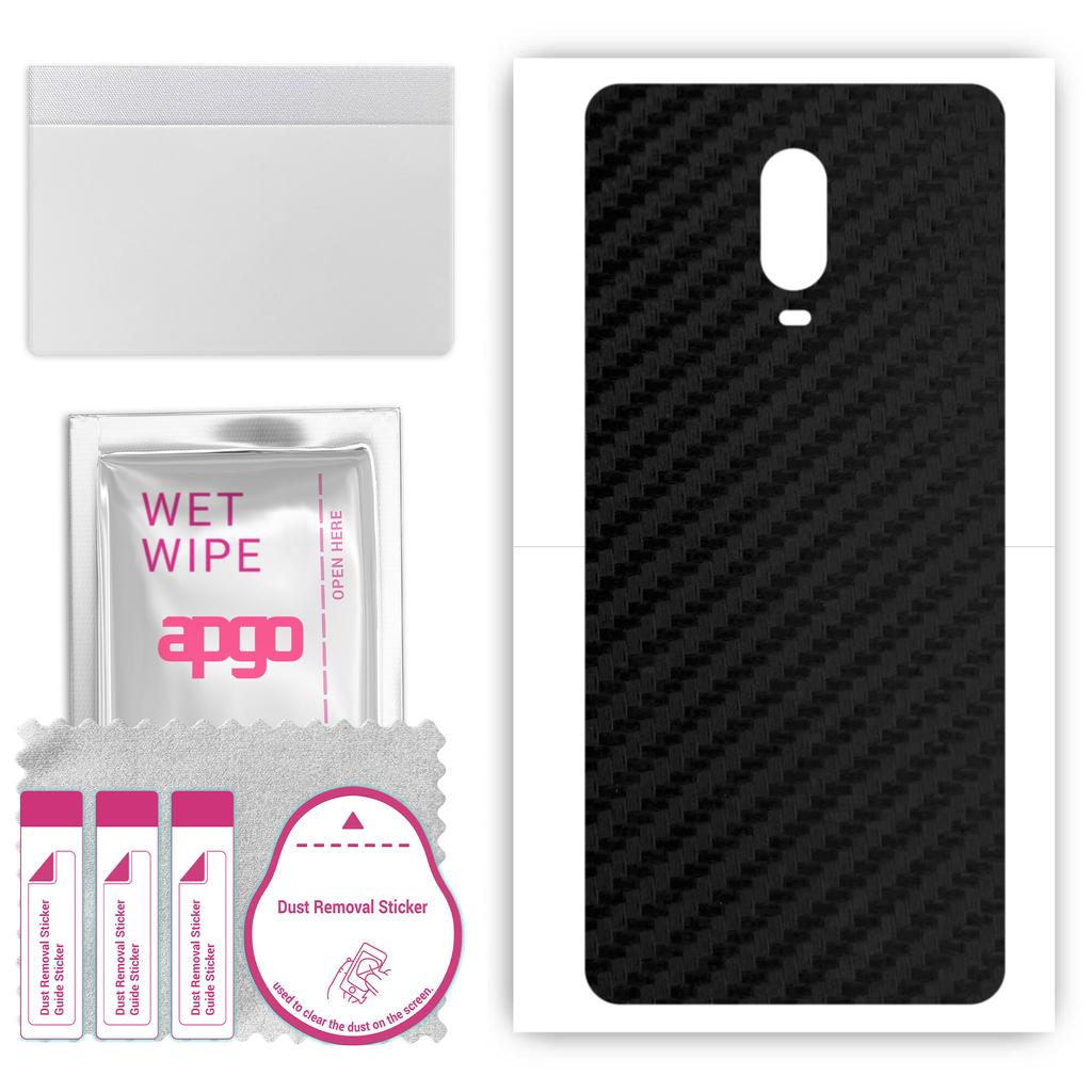 apgo Protective Skin Sticker for the back compatible with OnePlus 6T ML, Wrap Film, Foil, Vinyl - Pattern Carbon Black