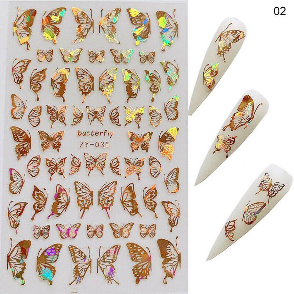 New Nail Decals Nail Art DIY Nail Stickers 3D Butterfly Holographic Adhesive