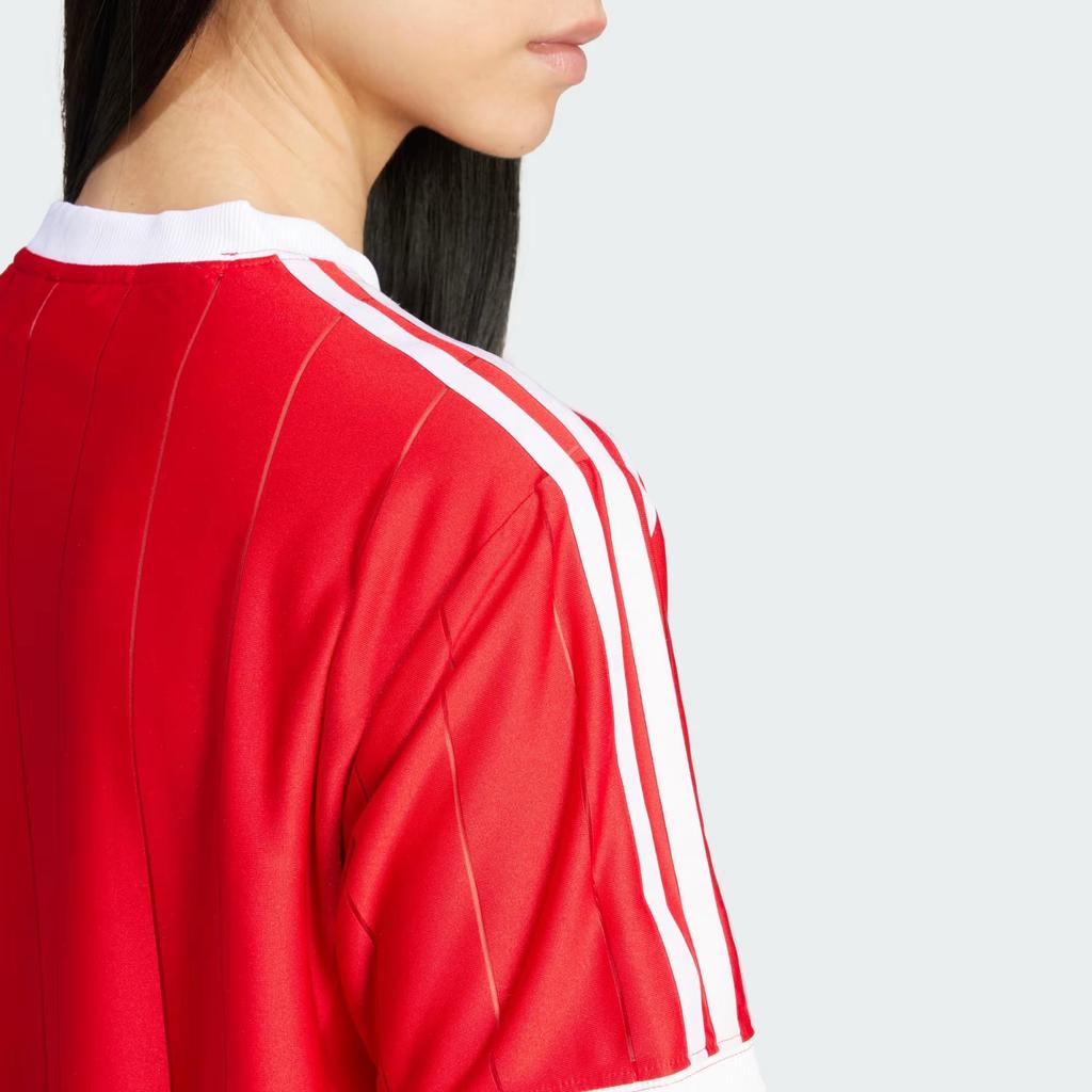 adidas Женская футболка Adicolor Серия 3 полоски в тонкую полоску, короткий рукав, ретро-мода, повседневная спортивная, бордовый, топ IX5504