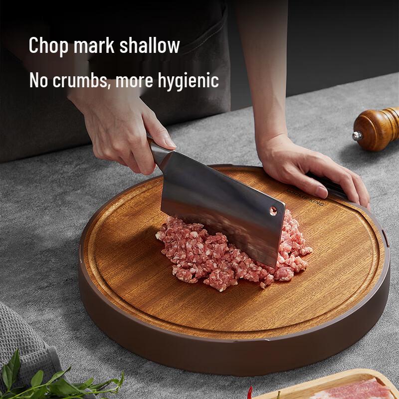 COOKER KING Ebony Wood Round Double-Sided Cutting Board