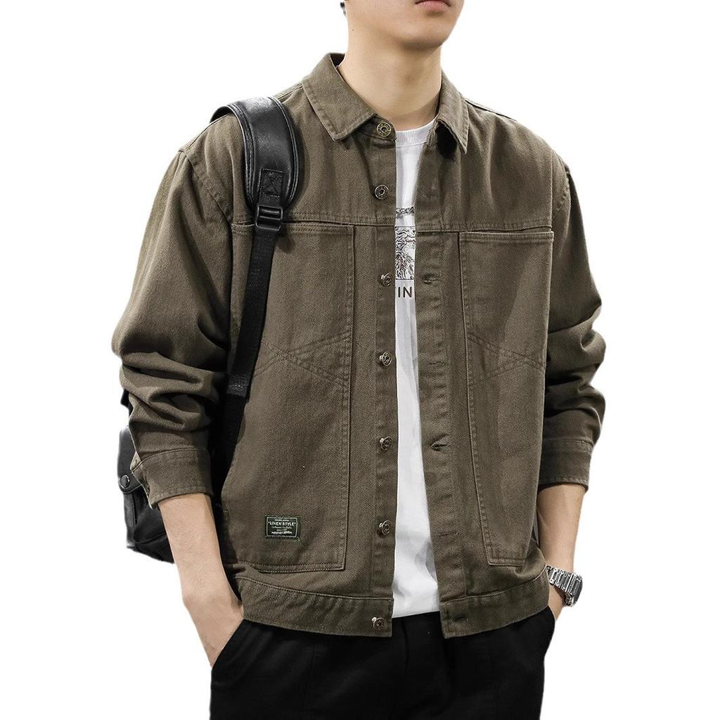 Top Cotton Tooling Jacket Men'S Loose Large Size Casual Lapel Shirt Jacket Tide