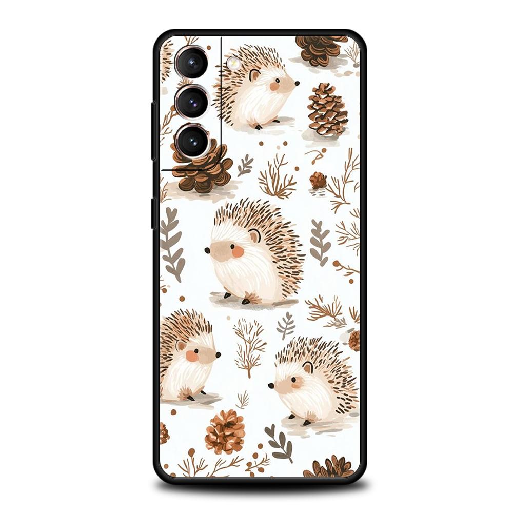 Autumn Cute Hedgehog Design Phone Case for Samsung Galaxy S25 S24 S23 S22 S20 S21 FE Ultra S10 S10E Plus S25 Edge Soft TPU Cover