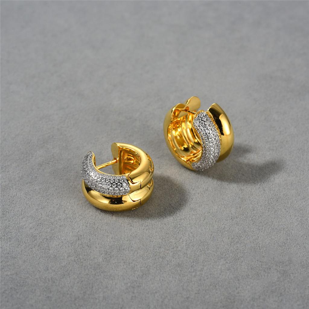 Уникальная Личность Легкая Роскошь Позолоченные 18K Настоящим Золотом Инкрустированные Алмазами Модные Двойные Кольца Серьги Изысканные Серьги