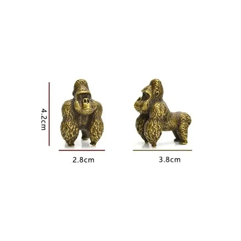 Изысканные маленькие фигурки горилл из цельной меди, медное искусство, медный питомец, медная ручка, антикварная микрорезьба, антикварные старинные бронзовые изделия