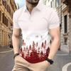 Мужская летняя мода с принтом, свободные рубашки поло, короткий рукав, отложной воротник, футболка, топ