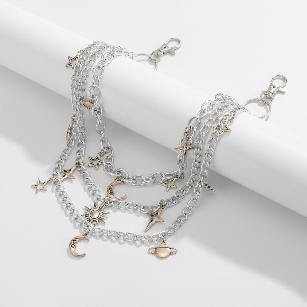Moon Metal Pants Belt Chain Y2K Hip-hop Style Chain Unisex Multi Layer Waist Chain Music Festival