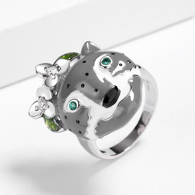 Горячее предложение, милое кольцо с изображением животных, эмалированное цирконие, голова леопарда, милое классное кольцо, модные украшения в виде персонажей мультфильмов