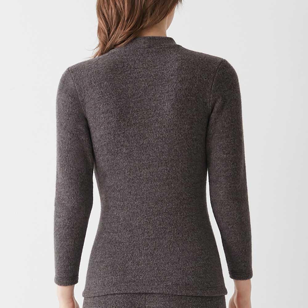 Gunze HOTMAGIC MH9545 Женское термобелье с длинным рукавом, толстое, с начесом, с высоким черным мотивом, Ткань, Влагоотводящее, Теплогенерирующее, Теплое, Шея,