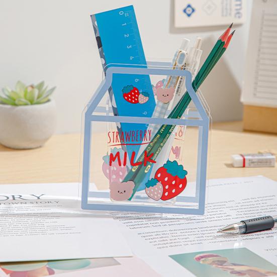 Прозрачный акриловый держатель для ручек в форме мультяшного молока/медведя, настольный ящик для хранения кистей для макияжа, органайзер для домашнего офиса, школьных принадлежностей