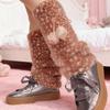 Yousheng Deer Print Leg Warmers Women Faux Fur Fuzzy Calf Warmers with Pompoms Fluffy Boot Cuffs Cover for Sneakers Girls Winter Street Wear