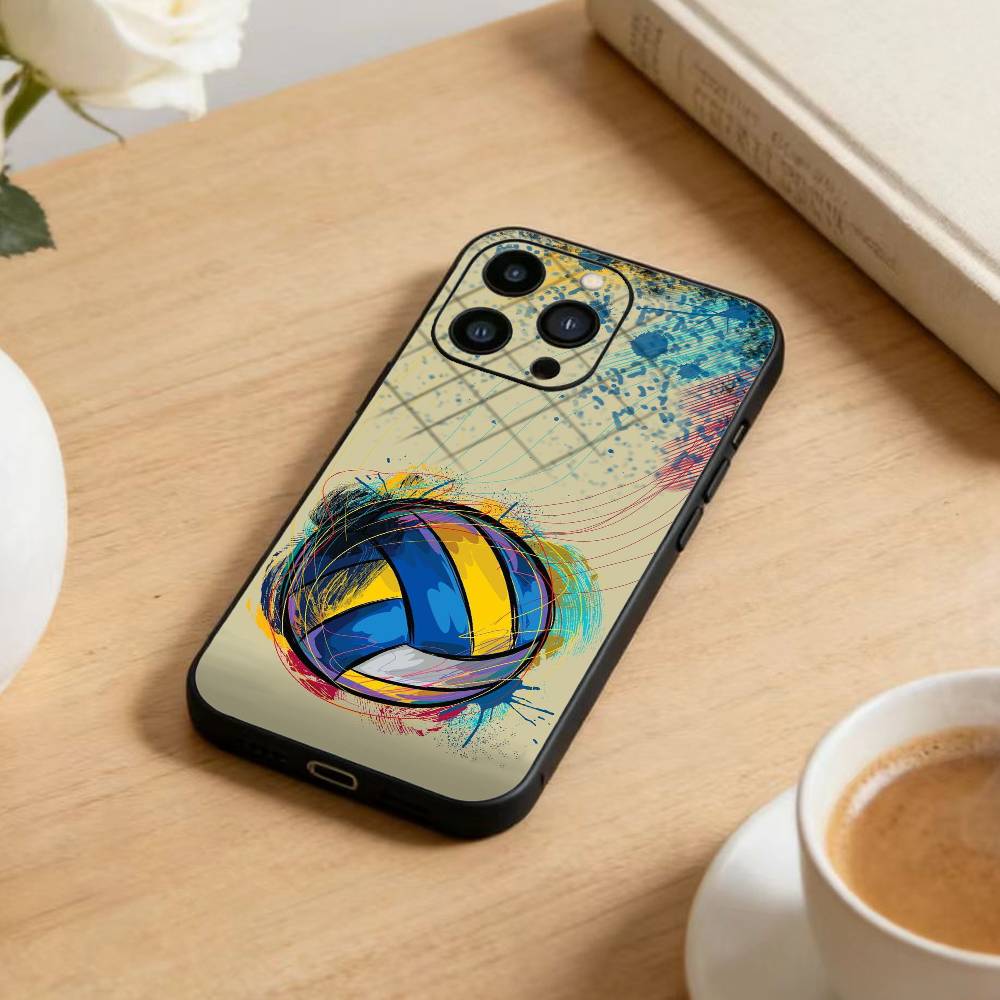Volleyball Painted Phone Case For iPhone 17 16 15 14 13 12 Max Plus Silicone Black Cover