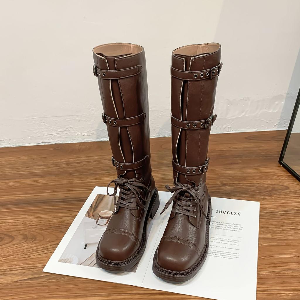 Виноградная мать зима новые длинные рыцарские сапоги женские трендовые на маленькой толстой подошве увеличивающие рост сапоги удобная мягкая подошва не устают ноги