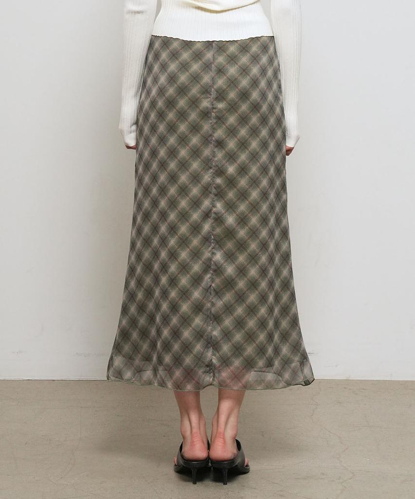 General Idea Check Sheer Long Skirt [Khaki] / Gf2Lsk510