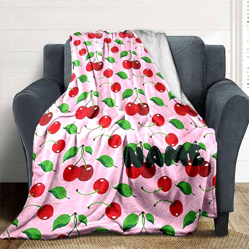 Cherry Bliss Cozy Personalized Blanket Customize Text Durable Comfort Throw For Sofa Couch Office Bed Picnics Four Seasons Universal Playful Design