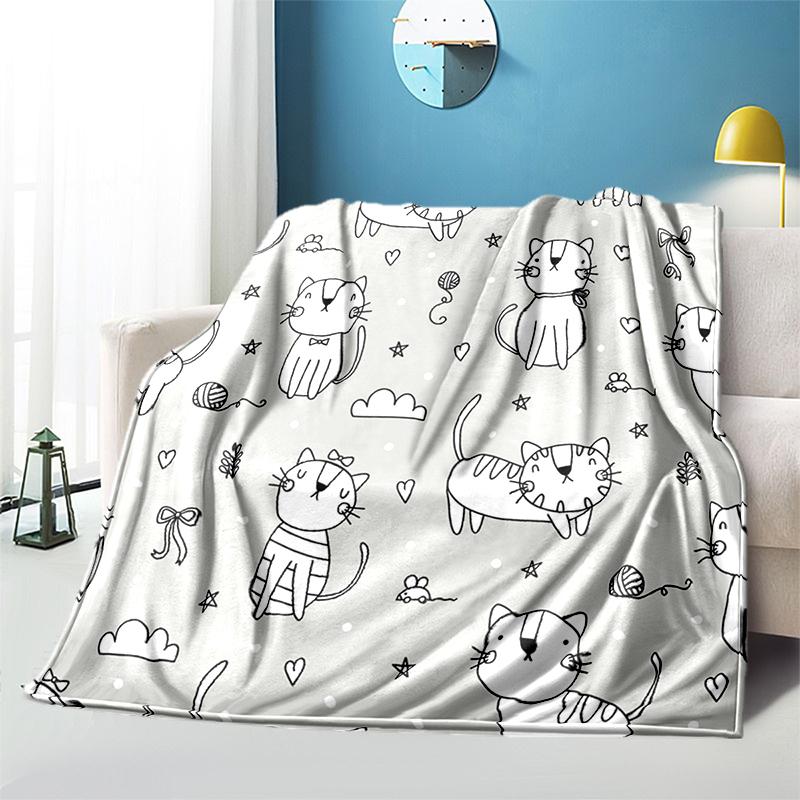 Cartoon Cat HD Printed Flannel Blanket Baby Girl Boy Office Camping Picnic Blankets for Children Sofa Blanket Soft Thin Blanket