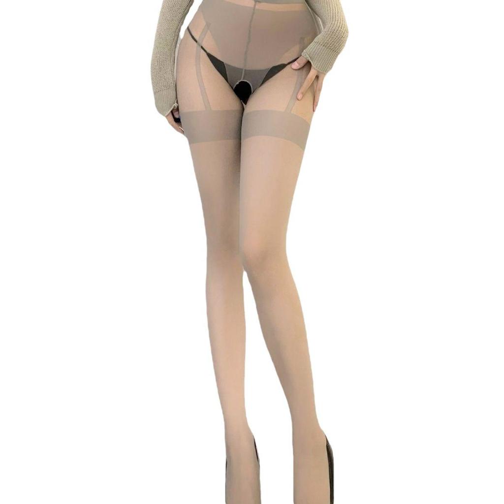 Ultra-Thin Sexy Open-Crotch Black Spliced Suspender Stockings for Women