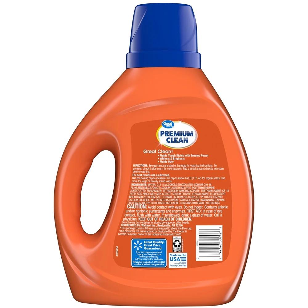 Премиальный стиральный порошок Premium Clean Энзимная сила Пятновыводитель Устранитель запаха 80 стирок Оригинальный жидкий стиральный порошок Глубокая очистка Семейный размер