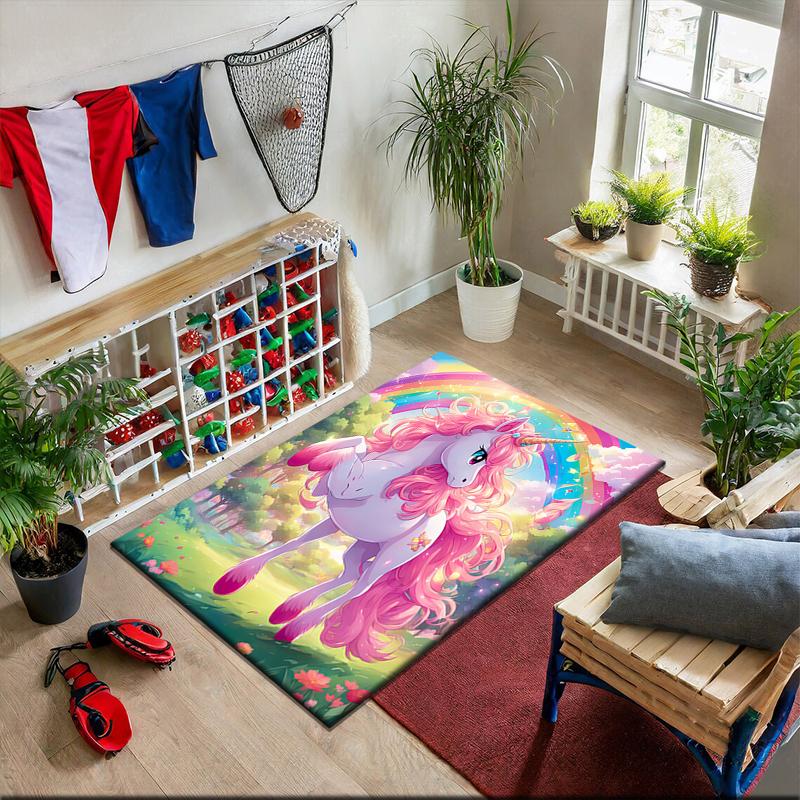 1pc Personalized Unicorn Rainbow Carpet Rug for Living Room Bedroom Home Sofa Decoration,Kids play Non-slip Floor Mat