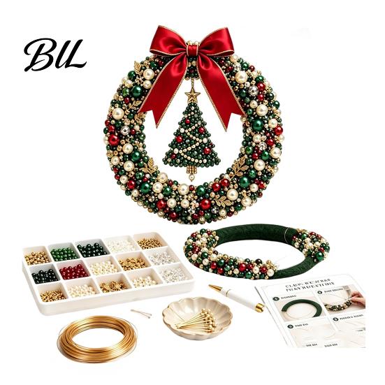 Craft Kits for Adults DIY Christmas Pearl Wreath Kit, Handmade Beaded Holiday Door Decor, Elegant Seasonal Home Decor Wall Hanging Project Art