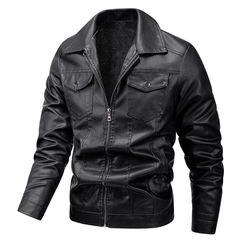 Мужская кожаная мотокуртка в городском стиле с отложным воротником