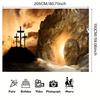 2D Resurrection Sunday Background, Calvary Cross & Sunrise Tomb Backdrop for Religious Events