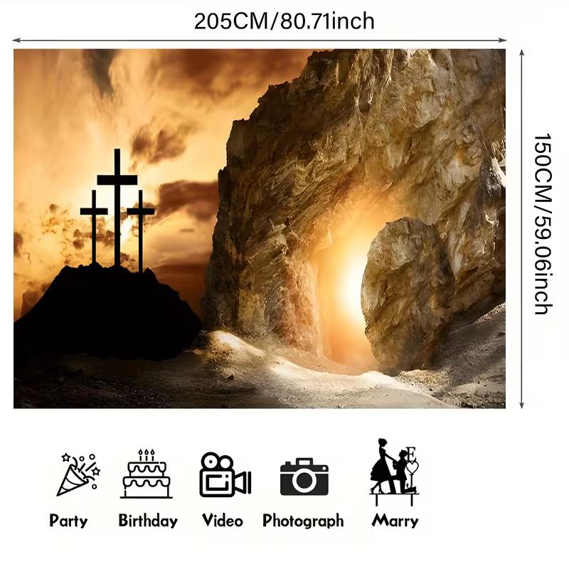 2D Resurrection Sunday Background, Calvary Cross & Sunrise Tomb Backdrop for Religious Events