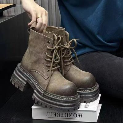 Женские ботинки Мартин на шнуровке, осенняя новинка, модные универсальные ботинки-локомотивы на платформе, коричневые