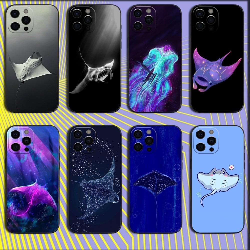 Fish Cool Manta Ray Phone Case For iPhone 16,15,14,13,12,11,Pro,X,XS,Max,XR,Plus,Mini Soft Black Cover