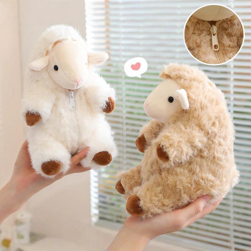 Kawaii Fluffy Sheep Plush Doll 1Pcs 20cm Removable Cute Black White Lamb Stuffed Toy for Toddlers Playtime Gift Home Ornament