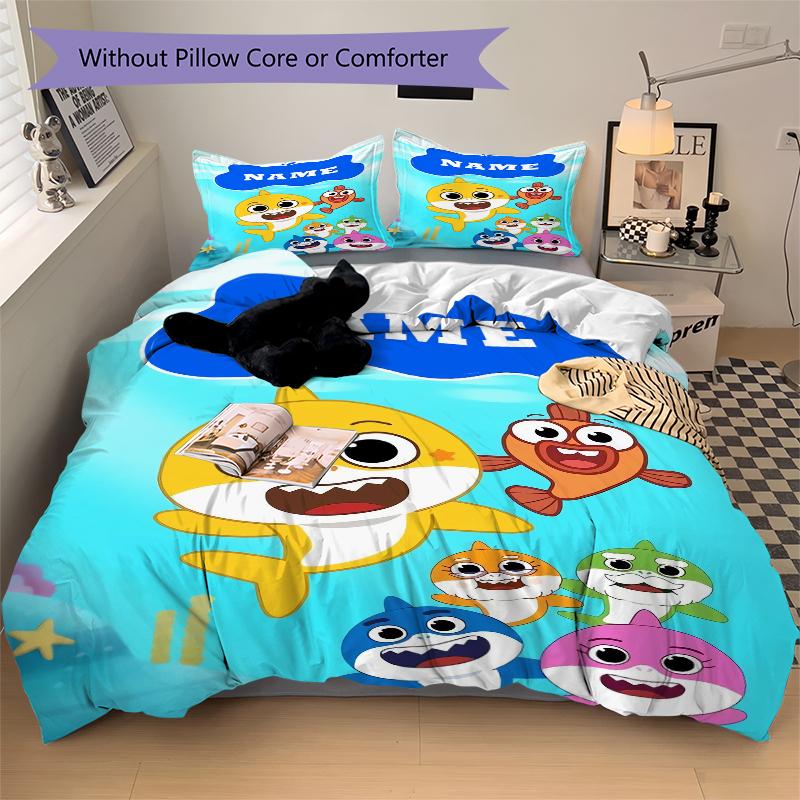 Custom Textile Baby Shark Party Bedding 3 Piece Set HD Print Duvet Cover Pillowcases for Teens Adult Bedroom Decoration