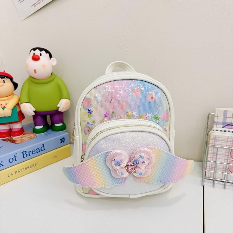 Милый рюкзак для девочек с пайетками в форме сердца и крыльями, из легкого полиуретана, для детского сада и школы