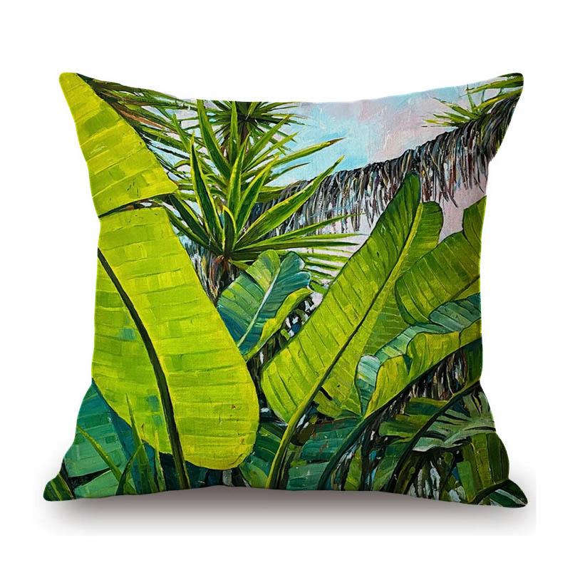Tropical Plants Leaves Palm Leaves Oil Painting Home Decoration Art Sofa Throw Pillow Case Cotton Linen Flower Cushion Cover