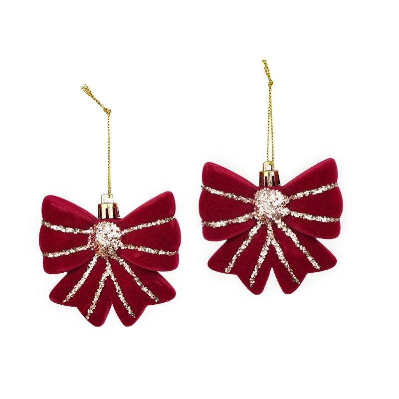 Wine Red Christmas Decorations with Soft-Looking Textured Finish, Gold Trim, and Hanging String for Holiday Tree and Porches