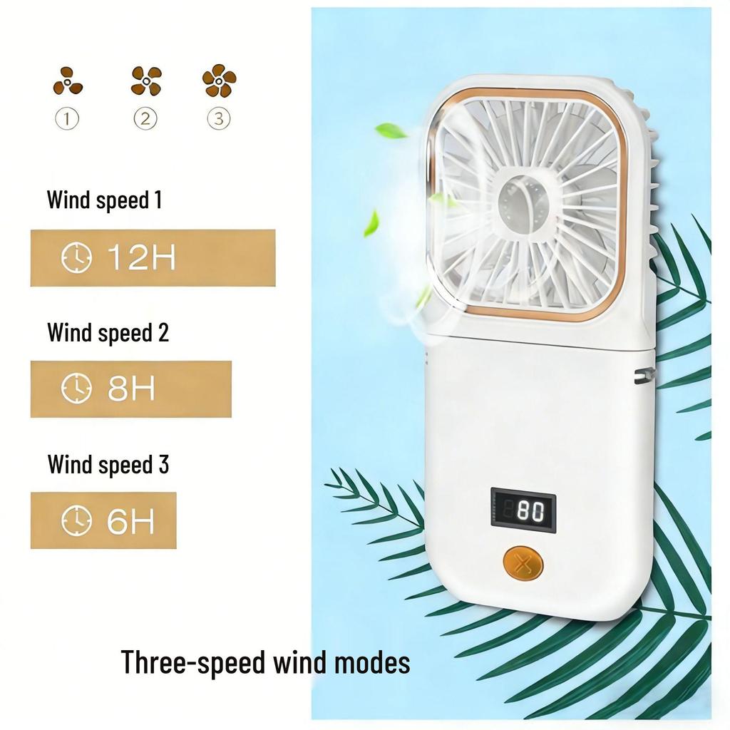 Portable USB Neck Fan: Foldable, Three-Speed, Long Battery Life, Digital Display - Ideal for Desktop and Outdoor Use.