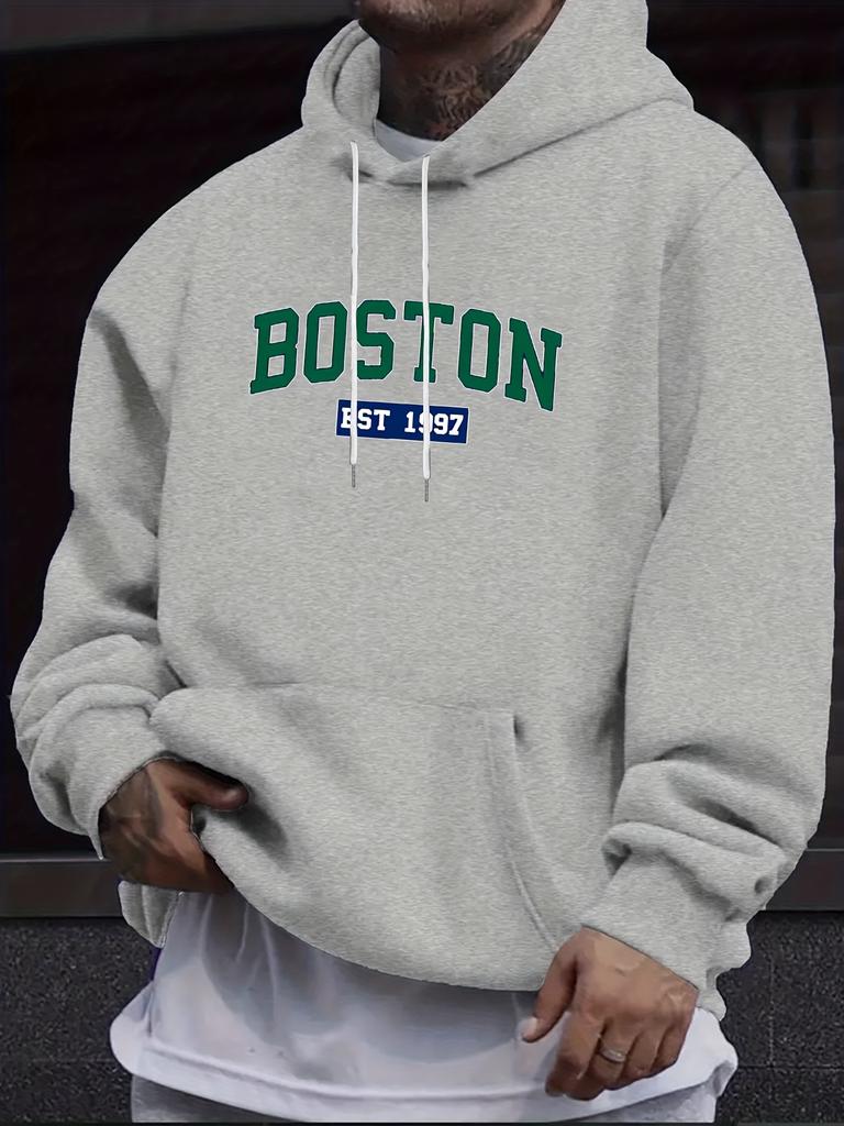 Модная толстовка большого размера BOSTON с английской надписью, толстовка с начесом, толстовка большого размера