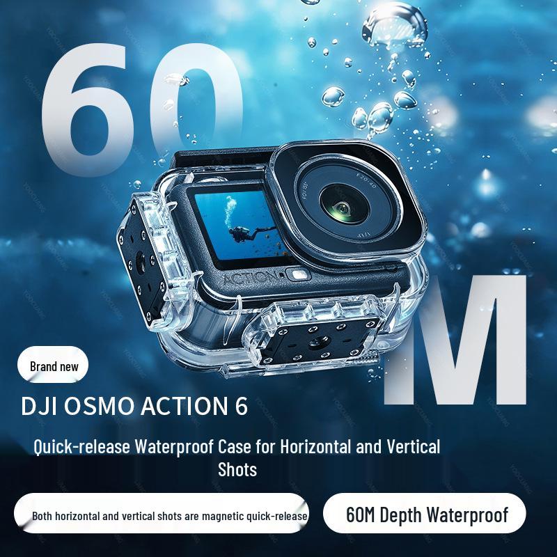 Магнитный водонепроницаемый чехол для DJI Action 6: 60-метровый глубоководный защитный чехол с вертикальным и горизонтальным быстросъемным креплением